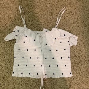 White polka dot scrunched top